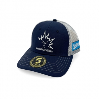 Dresdner Eislöwen - Curved-Trucker Cap blau/weiss - Logo weiss